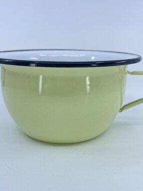 vintage enamelware chamber pot yellow with black rim made In romania